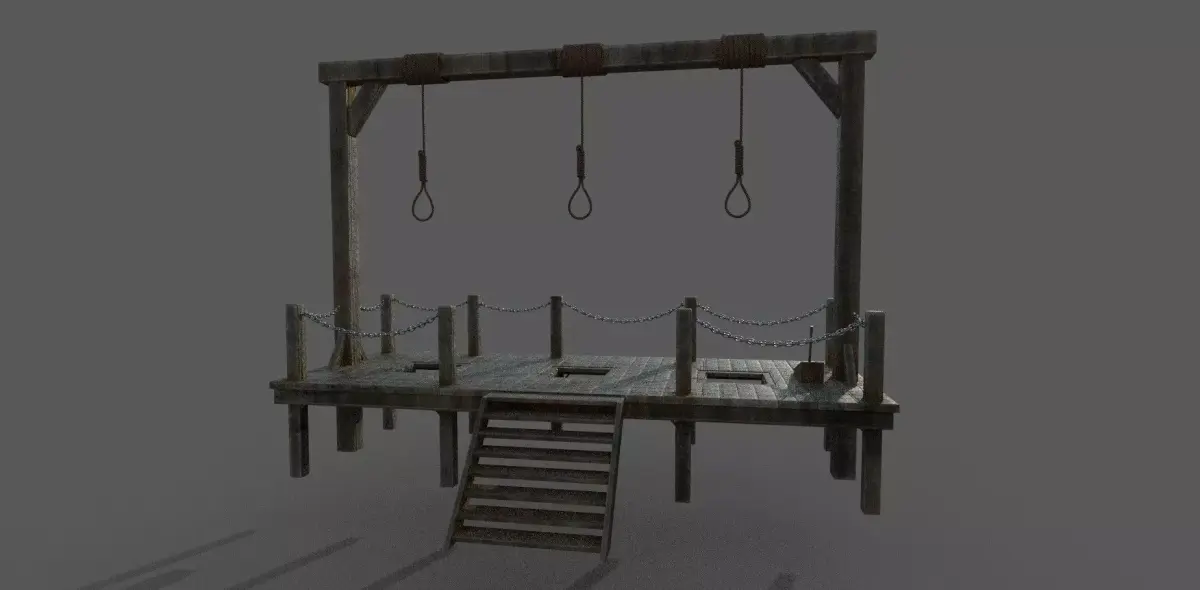 Gallows 3D model wooden platform with ropes hanging from it Low-poly 3D model