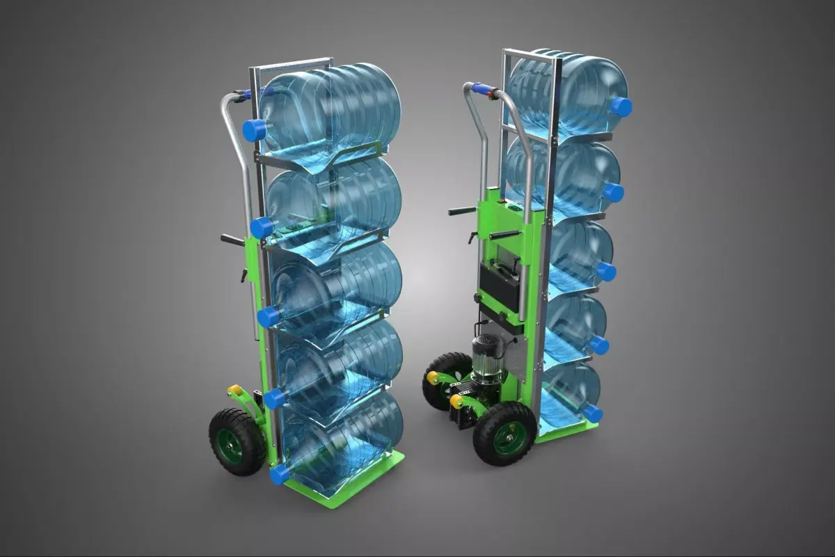 ELECTRIC STAIR CLIMBING HAND TRUCK CART GALLON WATER BOTTLE RACK 3D model