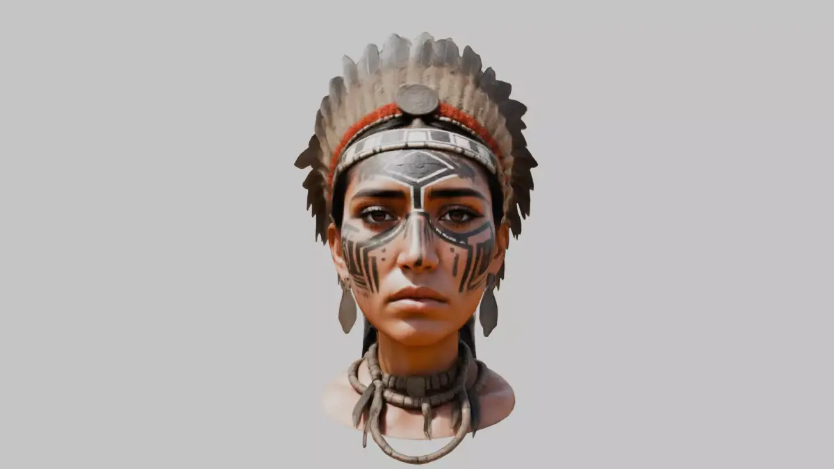 Aztec Woman Head Bust Low-poly 3D model