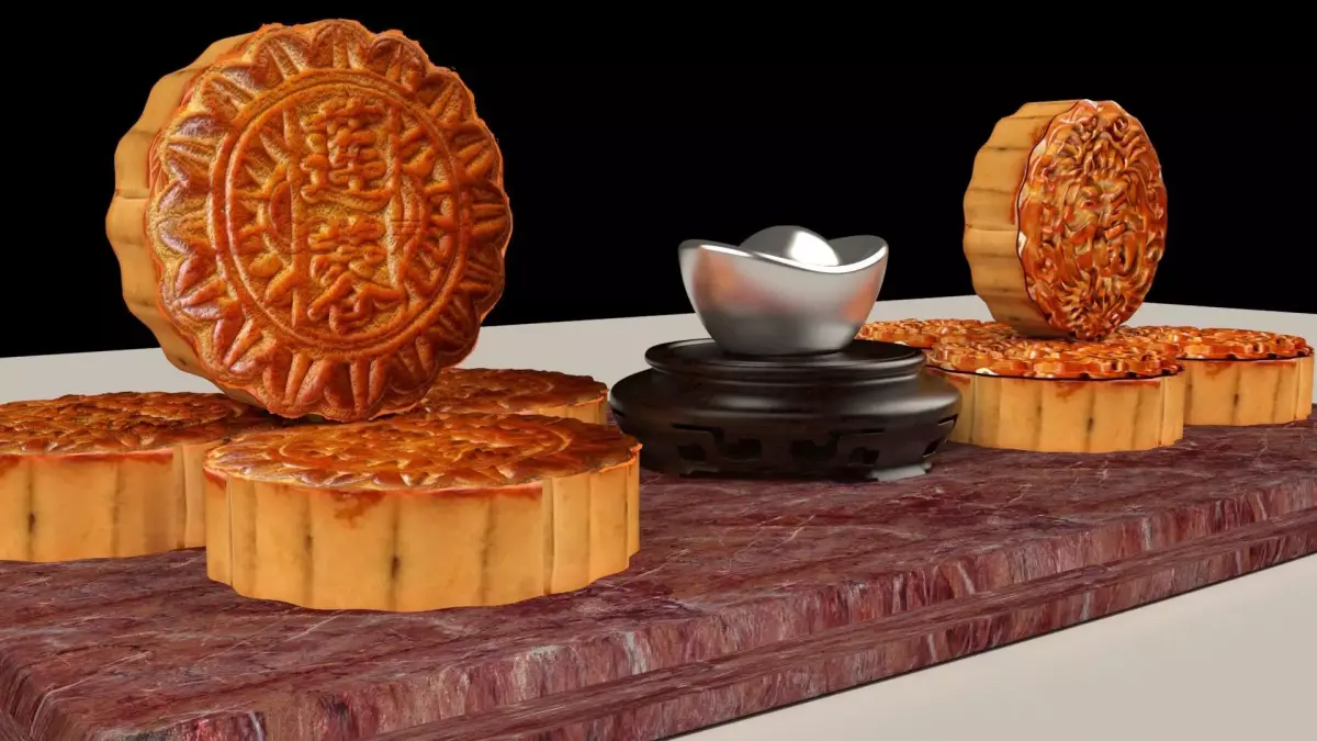 Chinese moon cake with yuanbao 3D model