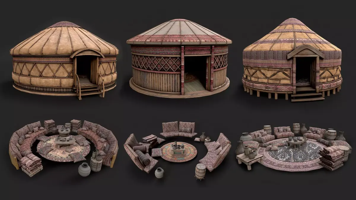 Mongolian Yurt and Interior Low Poly PBR Collection 