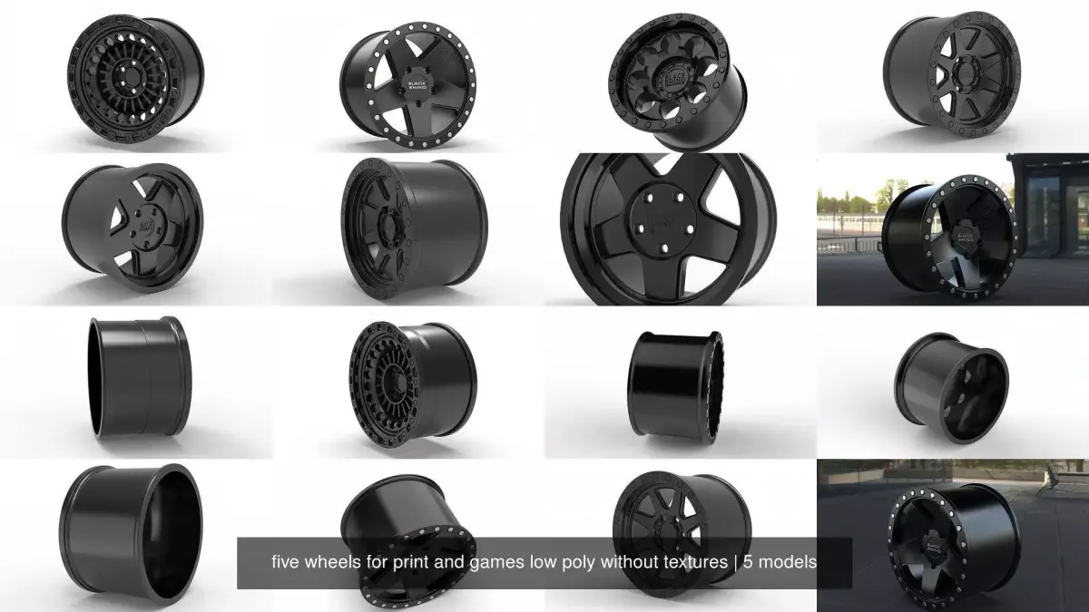 five wheels for print and games low poly without textures 3D Model Pack purchase