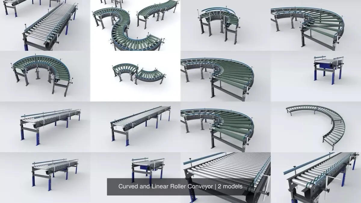 Curved and Linear Roller Conveyors  Adjustable 3D Model Pack