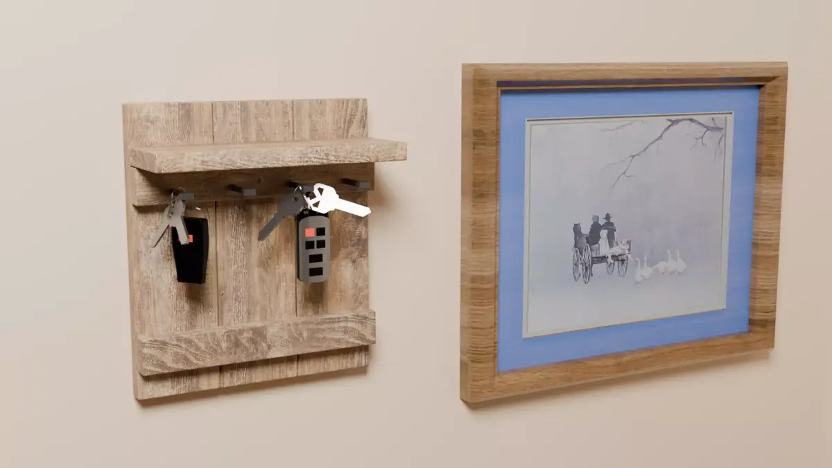 Simple Rustic Reclaimed Wood Keyholder Shelf Free low-poly 3D model