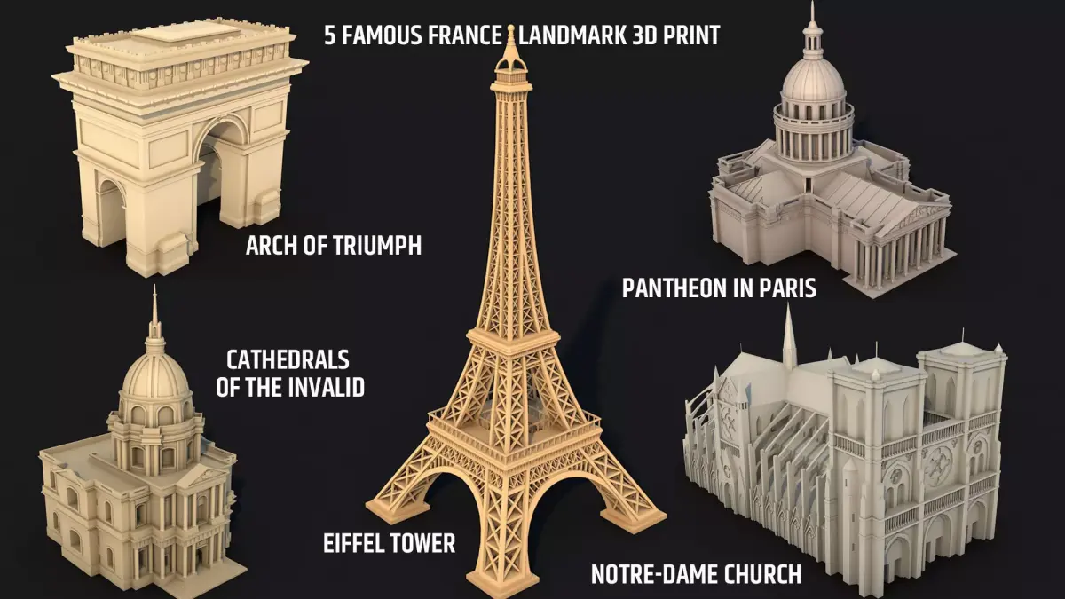 5 Famous Landmark France Sightseeing 3D Print Low Poly Low-poly 3D model