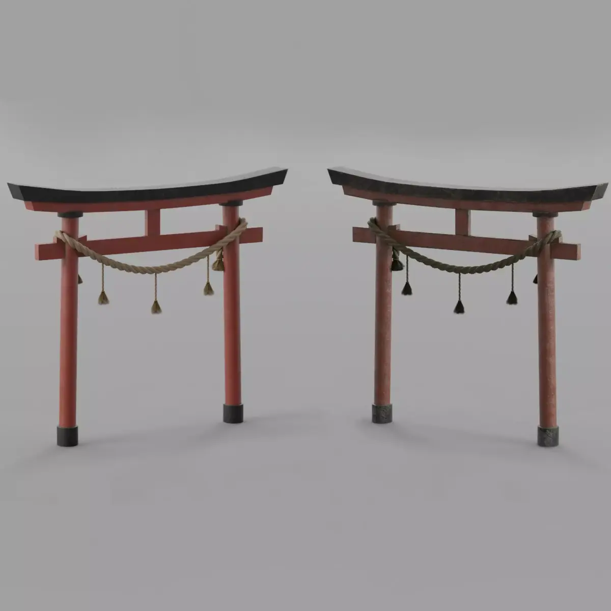 Japanese Torii Gate with Shimenawa Rope and Tassels Low-poly 3D model