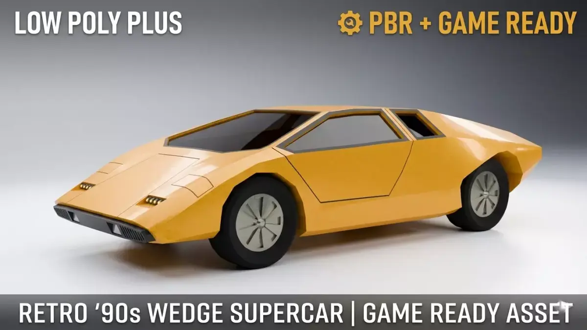90s Low Poly Supercar PBR Game Ready Sports Car FBX OBJ Low-poly 3D model