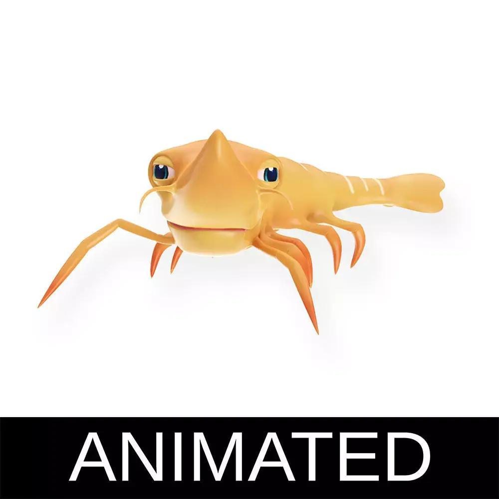 Giant Tiger Prawn Animated Cartoon Low-poly 3D model