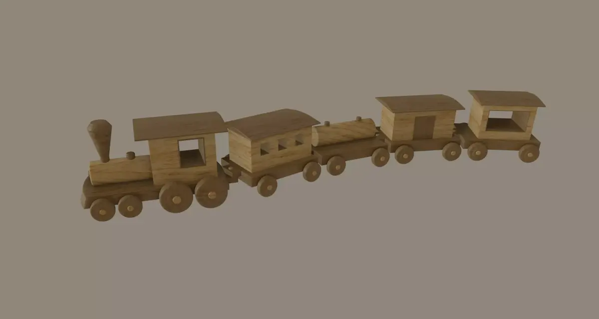 Wooden Toy Train 3D model 2