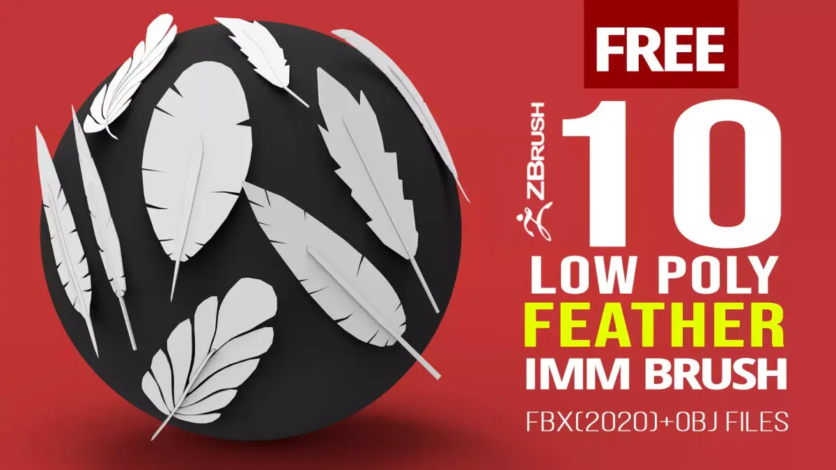 10 Low poly feather IMM brush set for Zbrush Free 3D model purchase