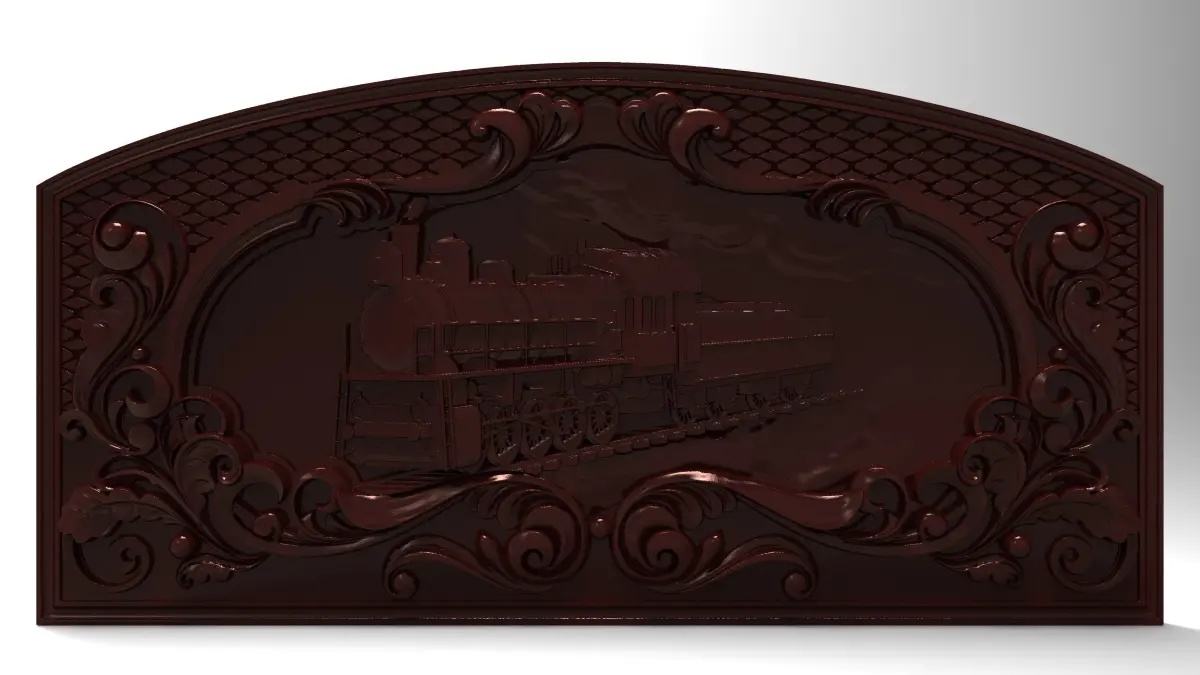Steam locomotive Bas relief for CNC 3D print model