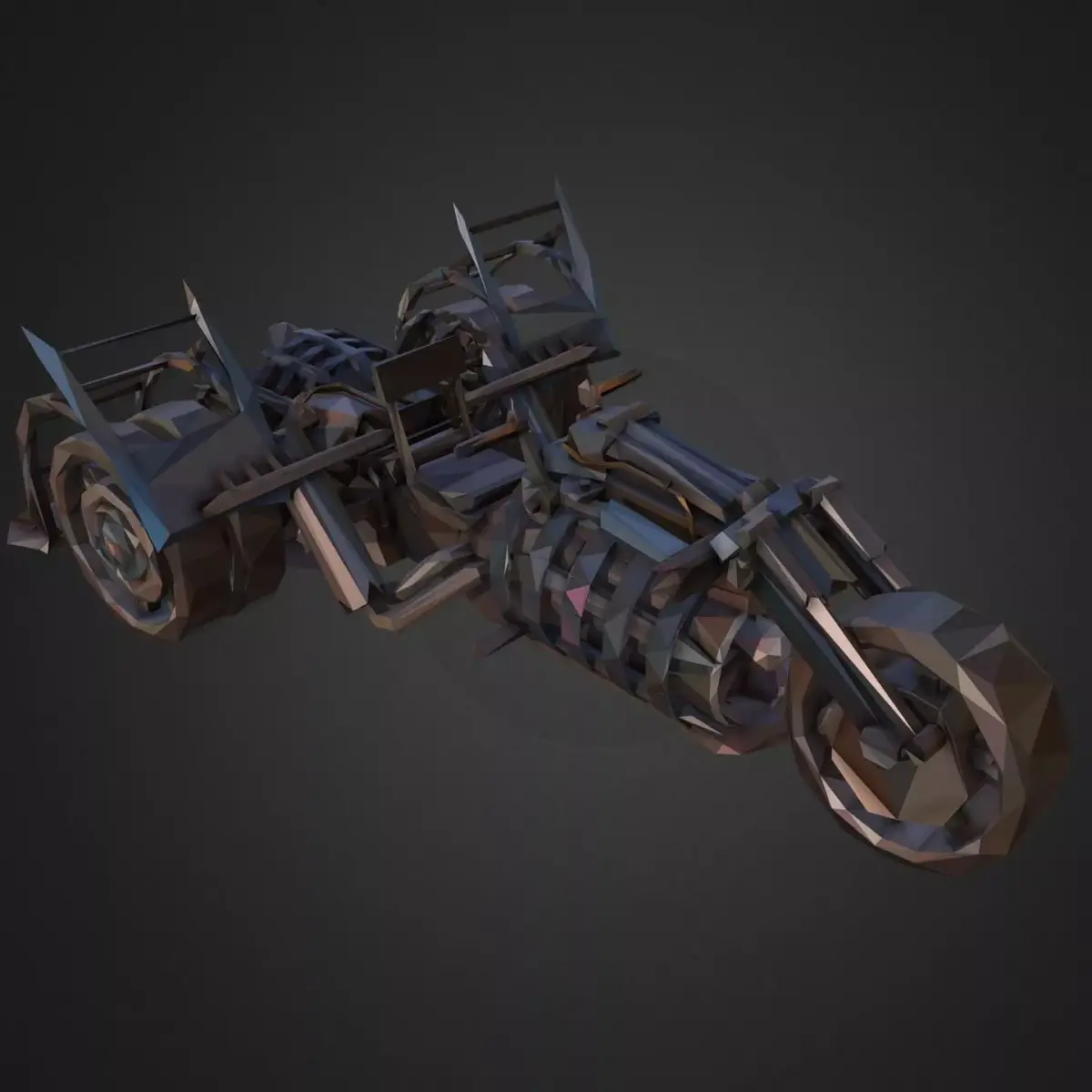 Low Polygon Art Steampunk Treble Bike Low-poly 3D model