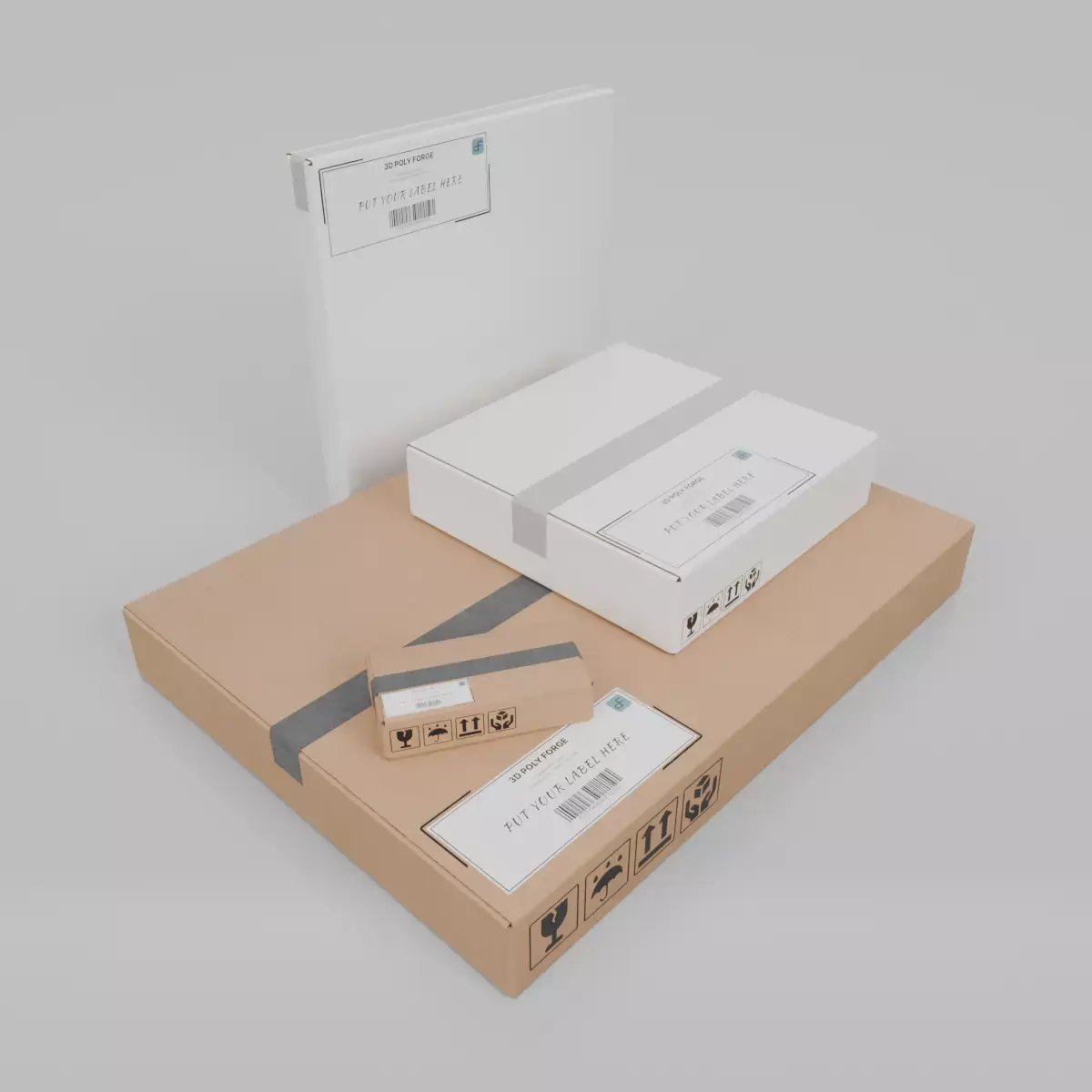 E-Commerce White and Brown Box Set - Rigged and Customizable 3D Model Pack