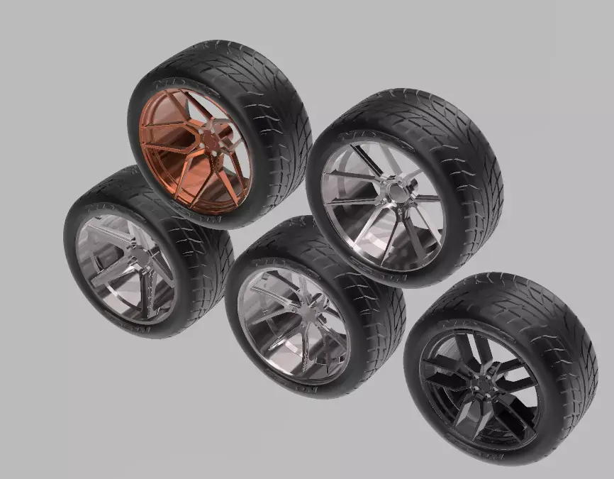 PACK OF 05 20in WHEELS AND 6 TIRES FOR SCALE AUTOS AND DIORAMAS 3D print model