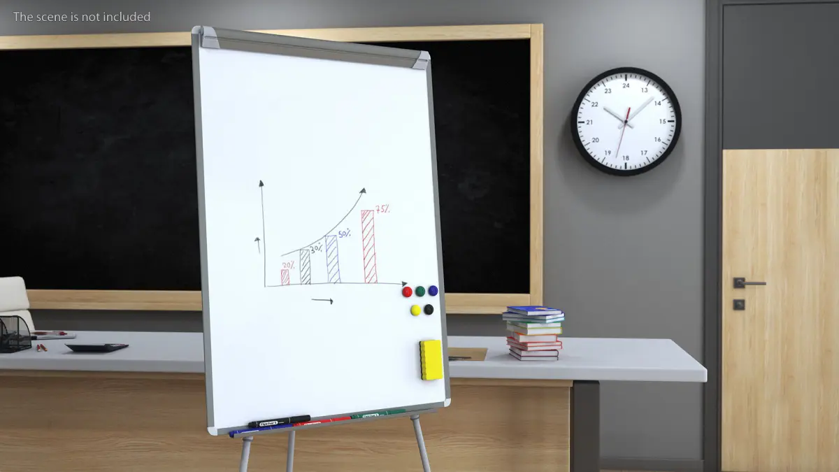 Flip Chart Stand with Magnets and Sponge 3D model