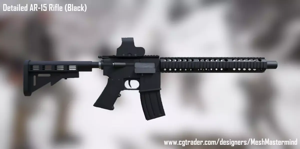 Detailed Modular AR-15 Assault Rifle Black Edition Low-poly 3D model