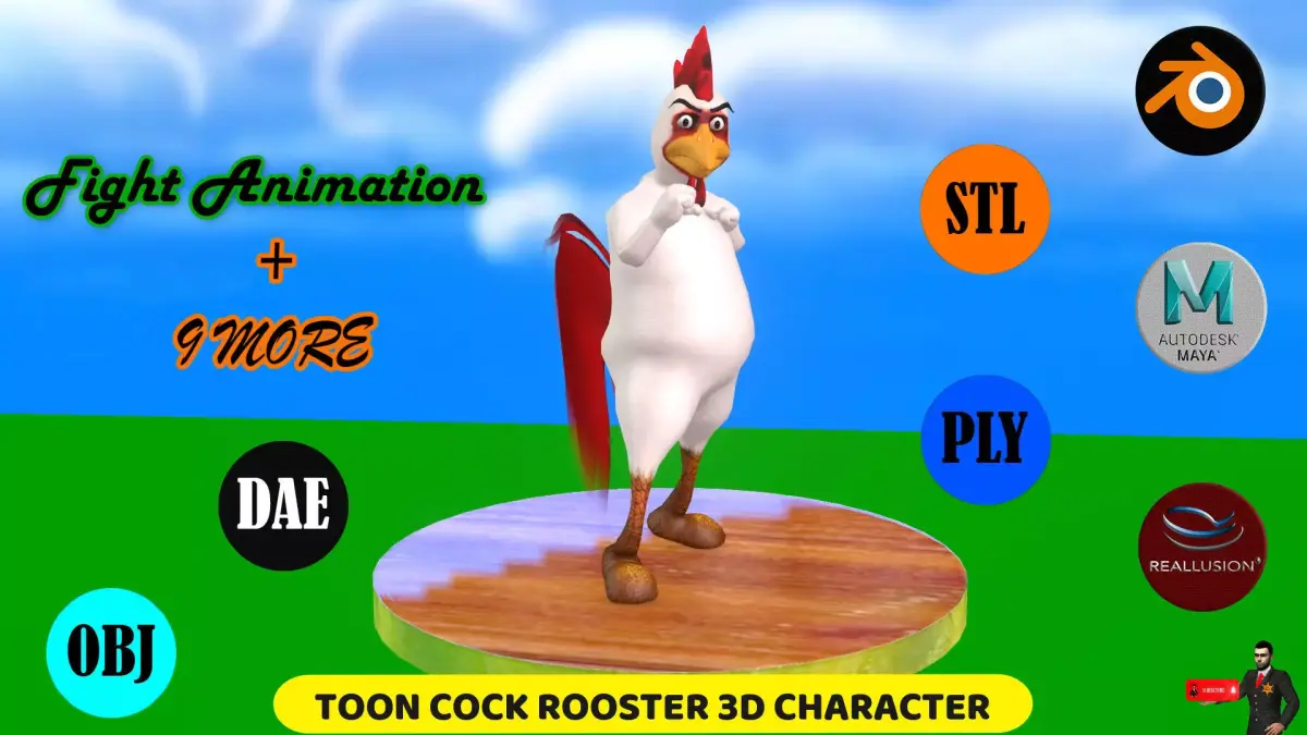 Toon Rooster with Animation 3D model