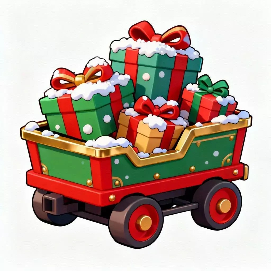 Chibi Christmas Train Wagon 3D Model - Festive Gift Carriage Low-poly 3D model