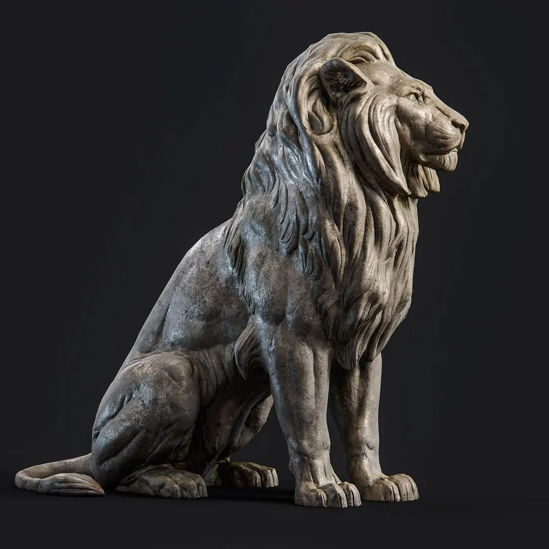 Sitting Lion Sculpture PBR Low-poly 3D model