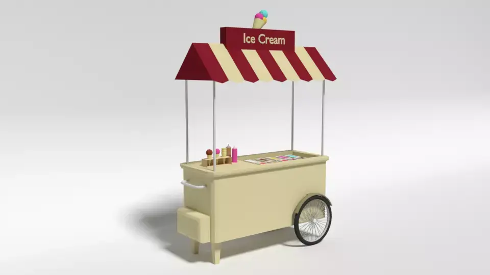 Low Poly Cartoon Ice Cream Cart Low-poly 3D model