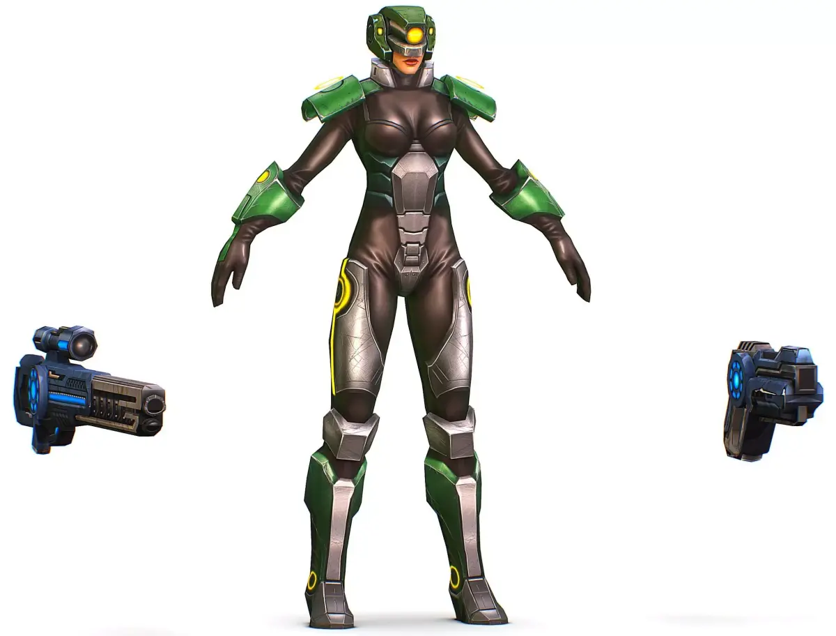 Cartoon Sci-Fi Cyborg Drone Sniper Soldier Low-poly 3D model 2