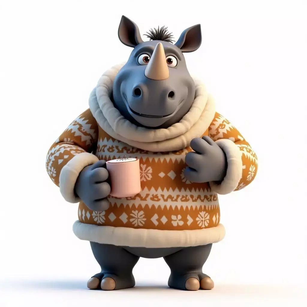 Cartoon Rhino Sweater 3D Model Cozy Winter Character Low-poly 3D model