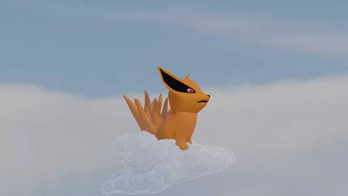 Nine tailed chibi fox Low-poly 3D model
