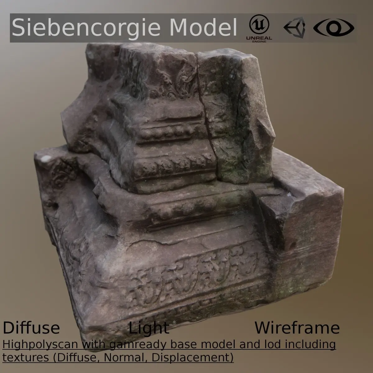 Pillar Base Asymmetric Ancient Low-poly 3D model