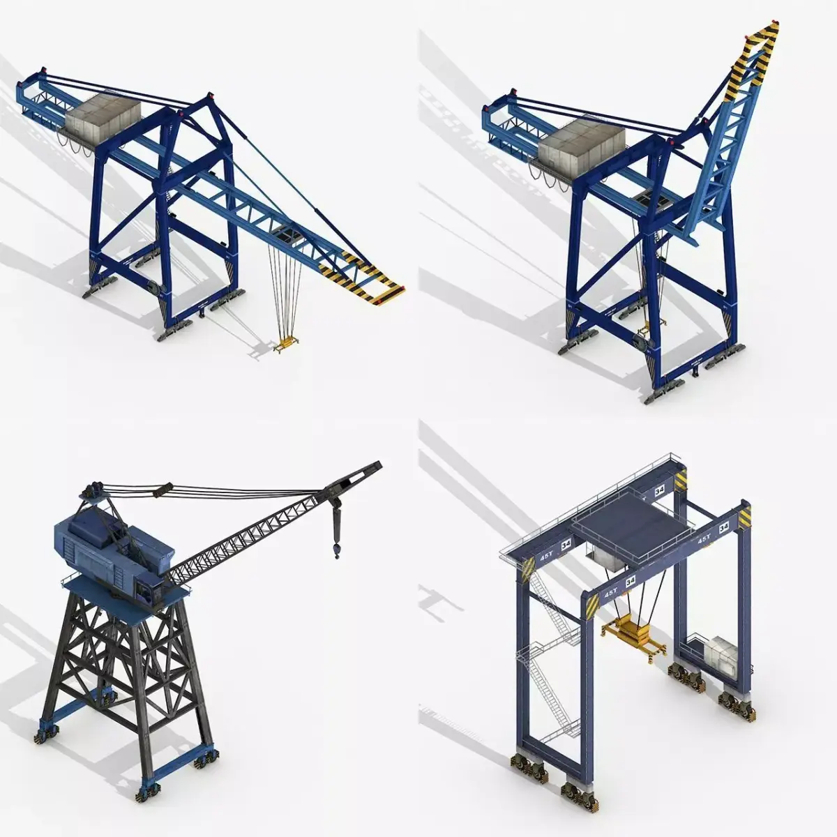Collection of Cargo Port Harbor Cranes  Low-poly 3D model