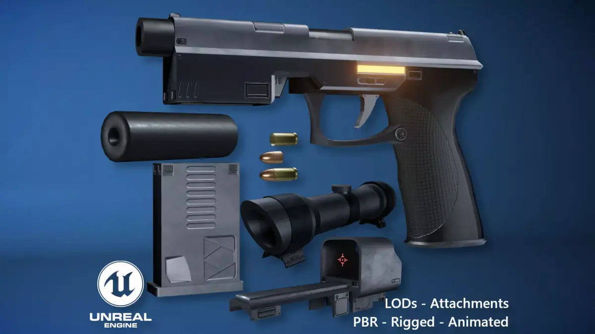 Futuristic Handgun Low-poly 3D model