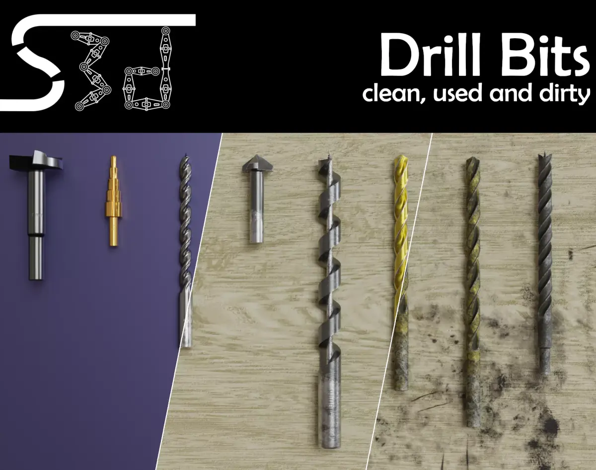 Drill Bits clean used dirty Low-poly 3D model
