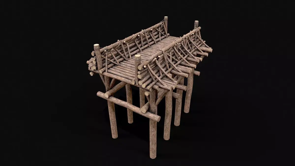 Modular Wood Bridge Platform Low-poly 3D model