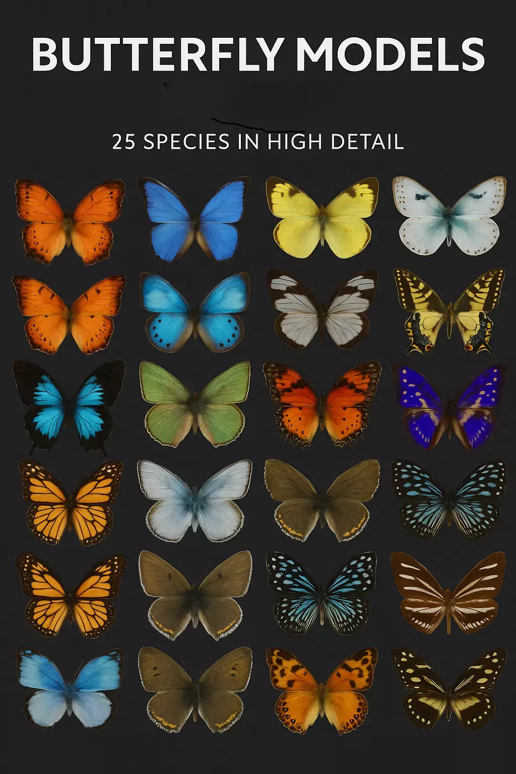 Butterflies  Animated Rigged Collection  Low-poly 3D model