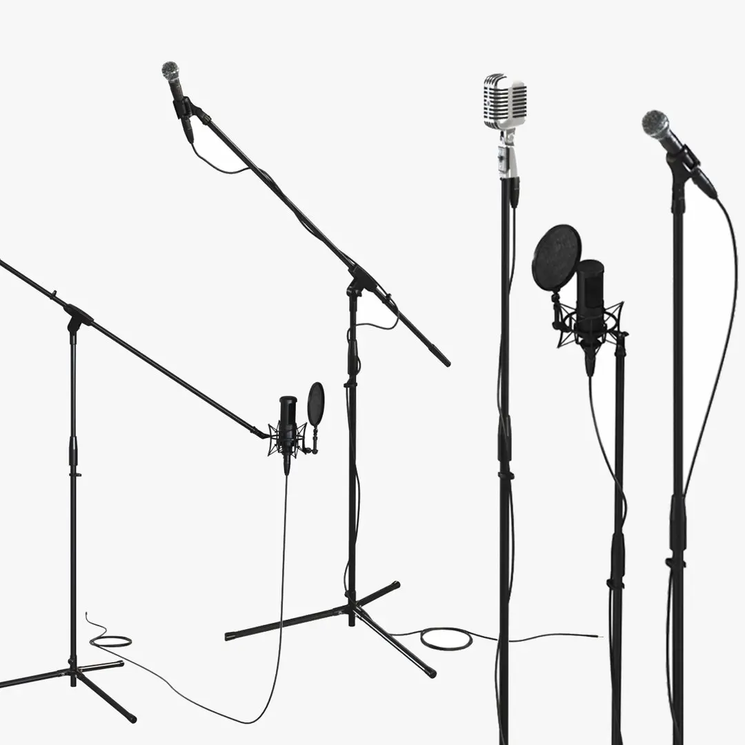 Microphone Collection with Stand 3D model