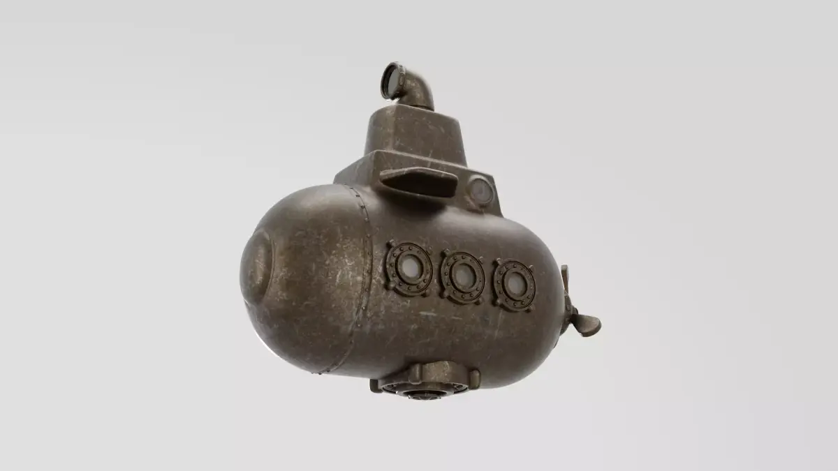 Steampunk submarine High poly 3D model Low-poly 3D model