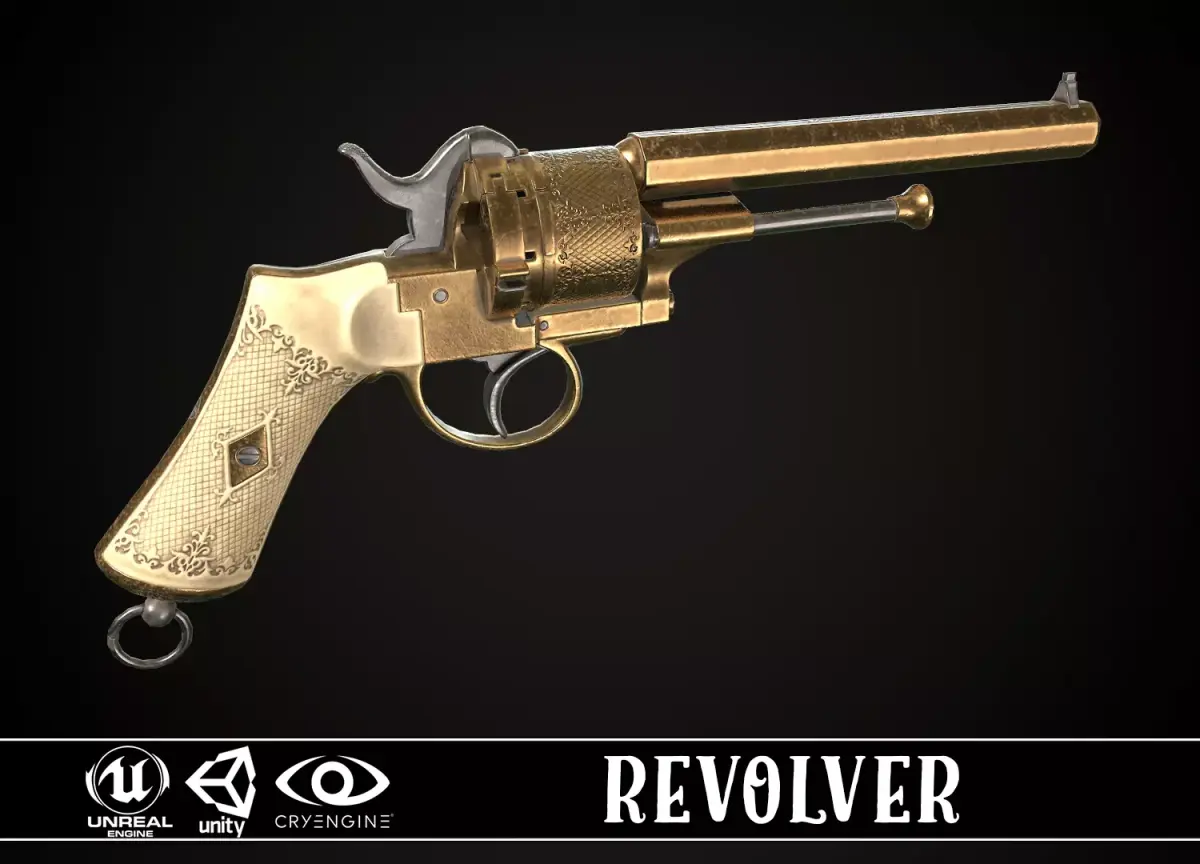 LEFAUCHEUX - Vintage Revolver Brass Low-poly 3D model