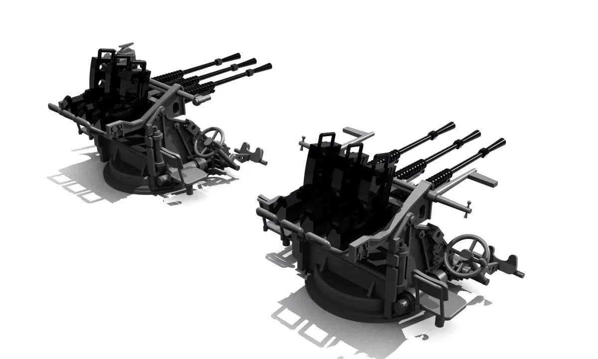 triple guns Japan WWII 3D print model
