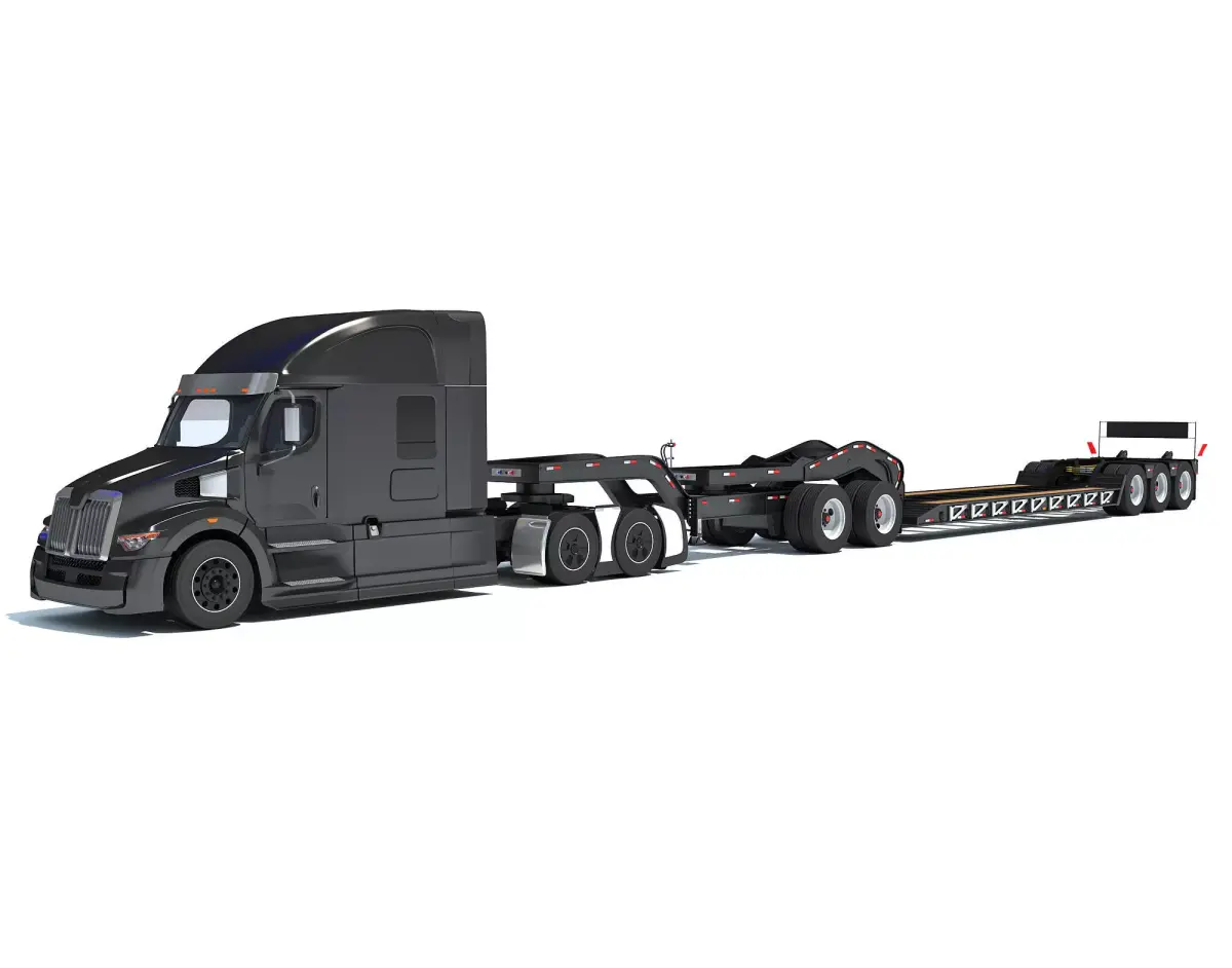 Heavy Truck with Lowboy Trailer 3D model buy