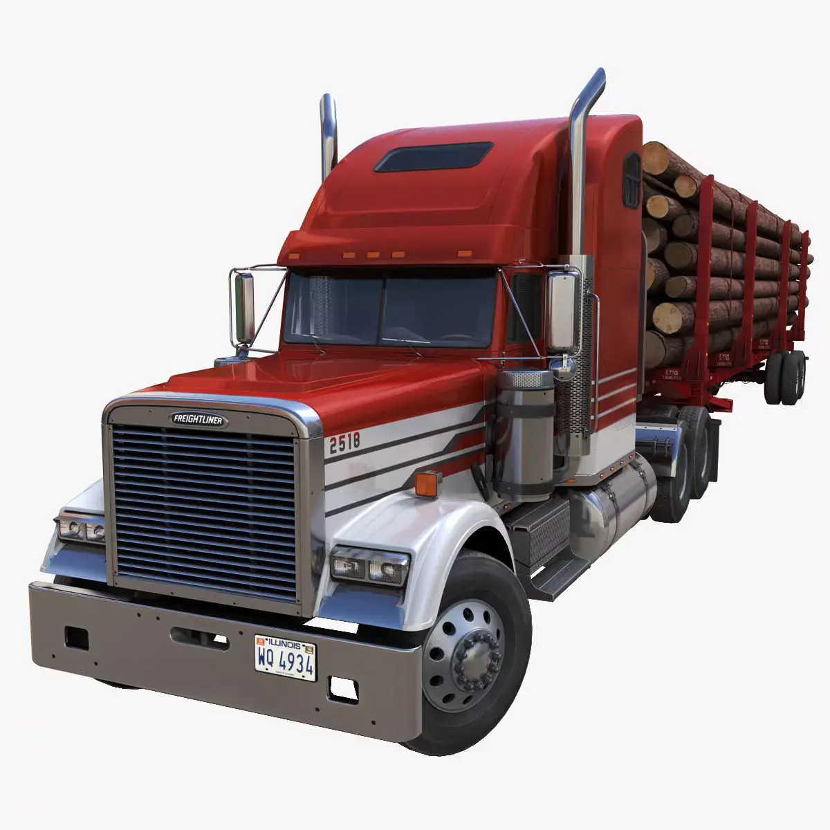 Freightliner Classic log semitruck Low-poly 3D model