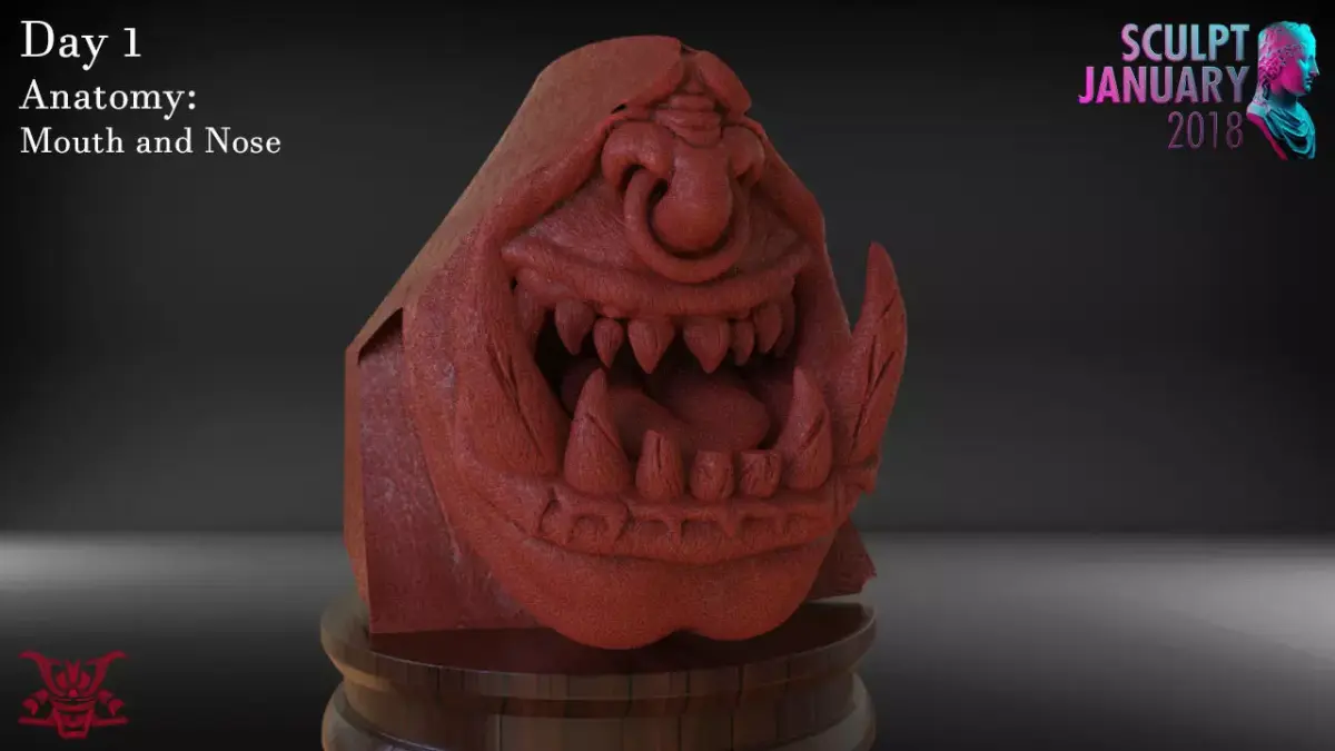 Orc Bust Nose and Mouth part 1 Timelapse and Model 3D print model
