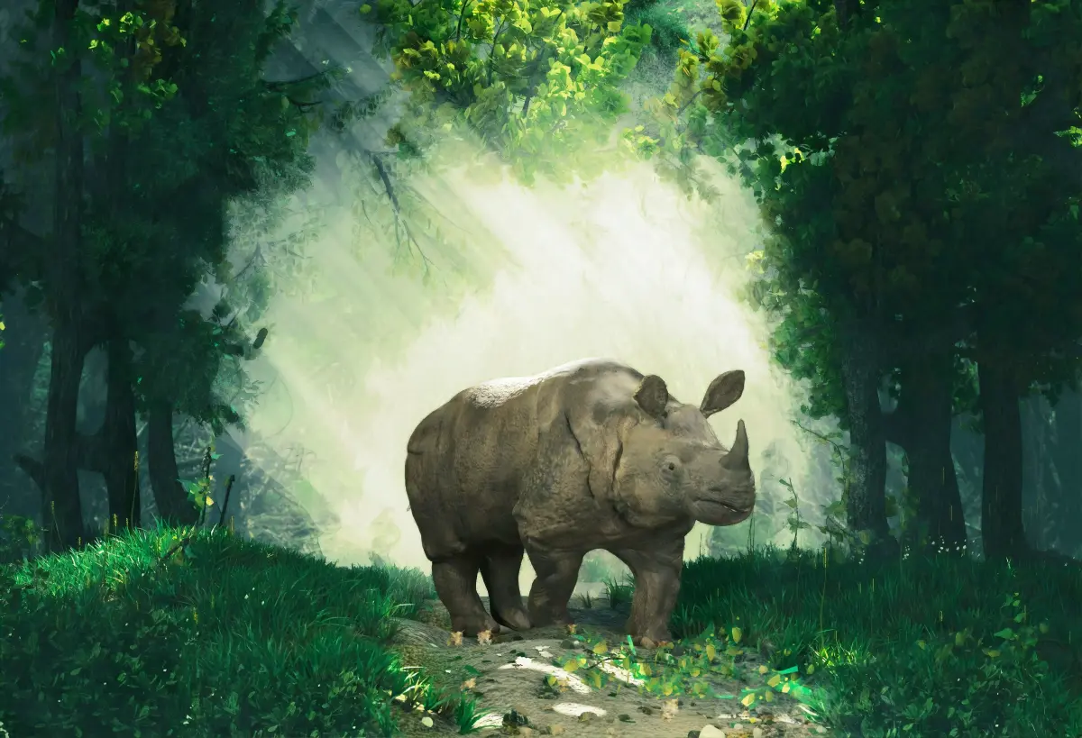 One horned Rhino Complete Scene Rigged 2 versions Low-poly 3D model