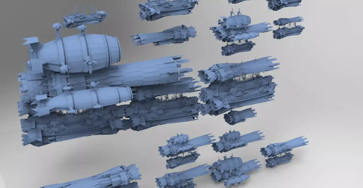 Sci fi Airship Space design City 10 designs  3D model
