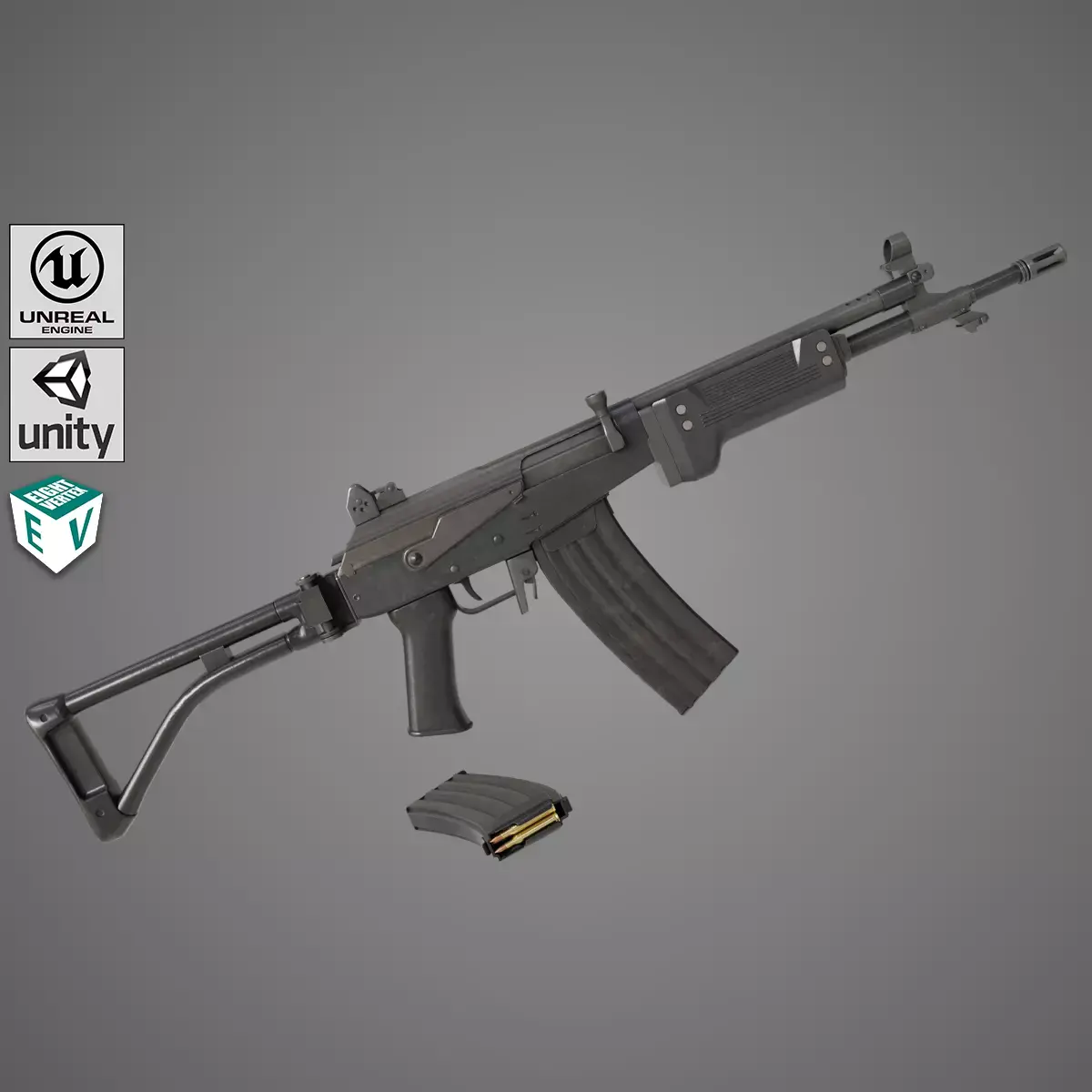 Machine Gun 13 Metal All PBR Unity UE Textures Low-poly 3D model
