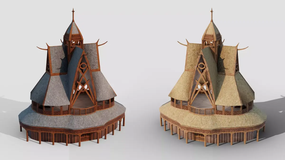 Viking Stave Church-Building Low-poly 3D model