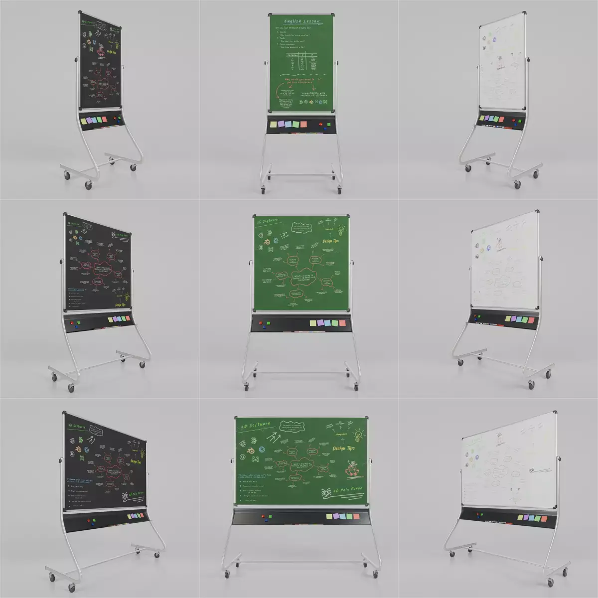 Complete Double-Sided Metal Writing Board Collection 3D Model Pack