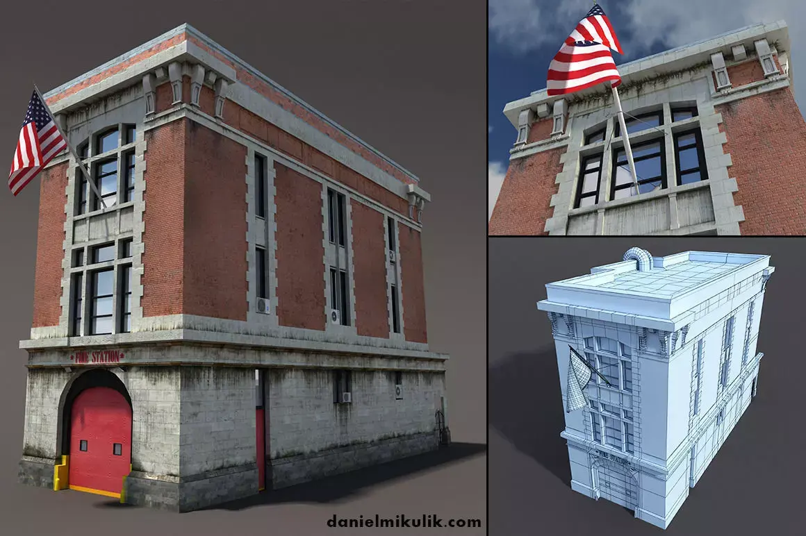 Fire Station Building Low Poly Low-poly 3D model