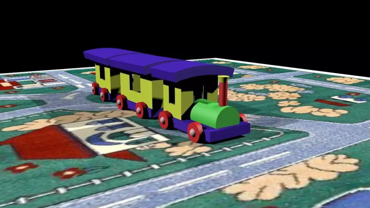 locomotive toy train on rug 3D model