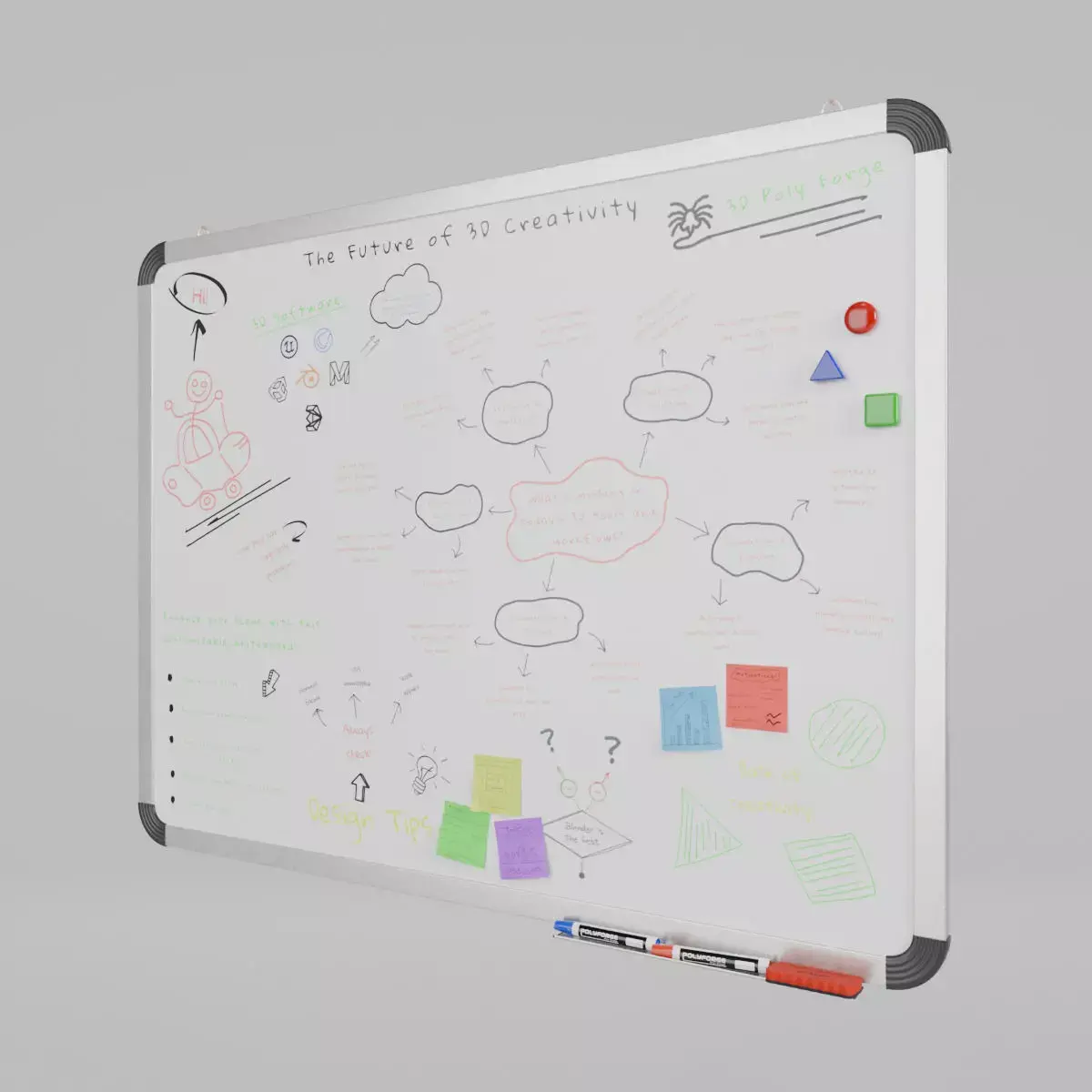 Customizable Wall-Mounted Whiteboard - Metal Writing Board Low-poly 3D model