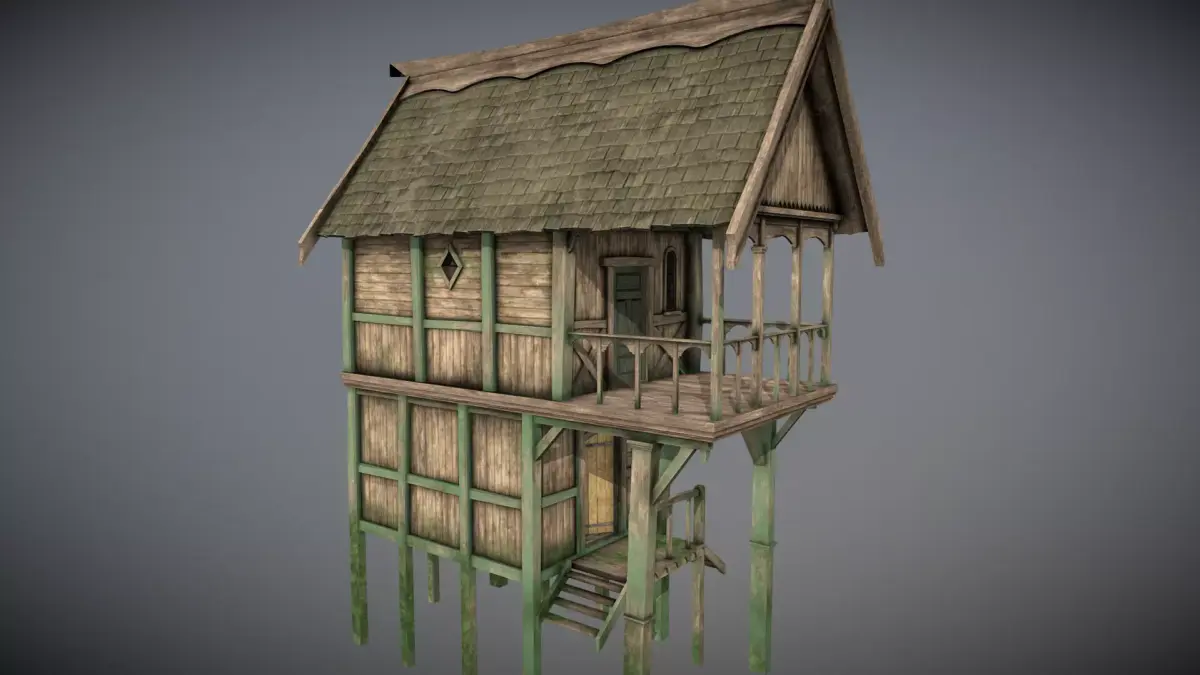 Medieval Lake Village - House 12 with interiors Low-poly 3D model
