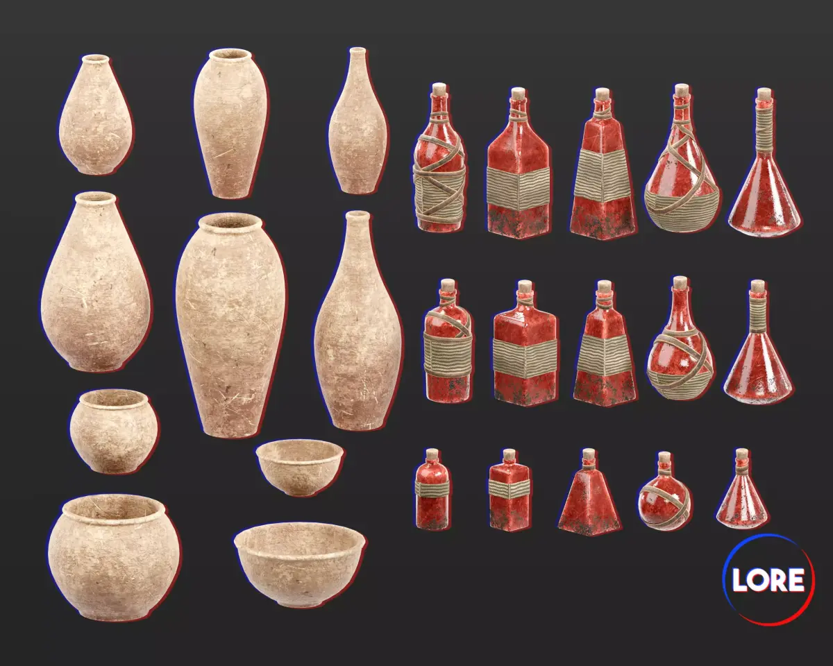 Medieval Collection Containers Bottles and Jars 3D Model Pack